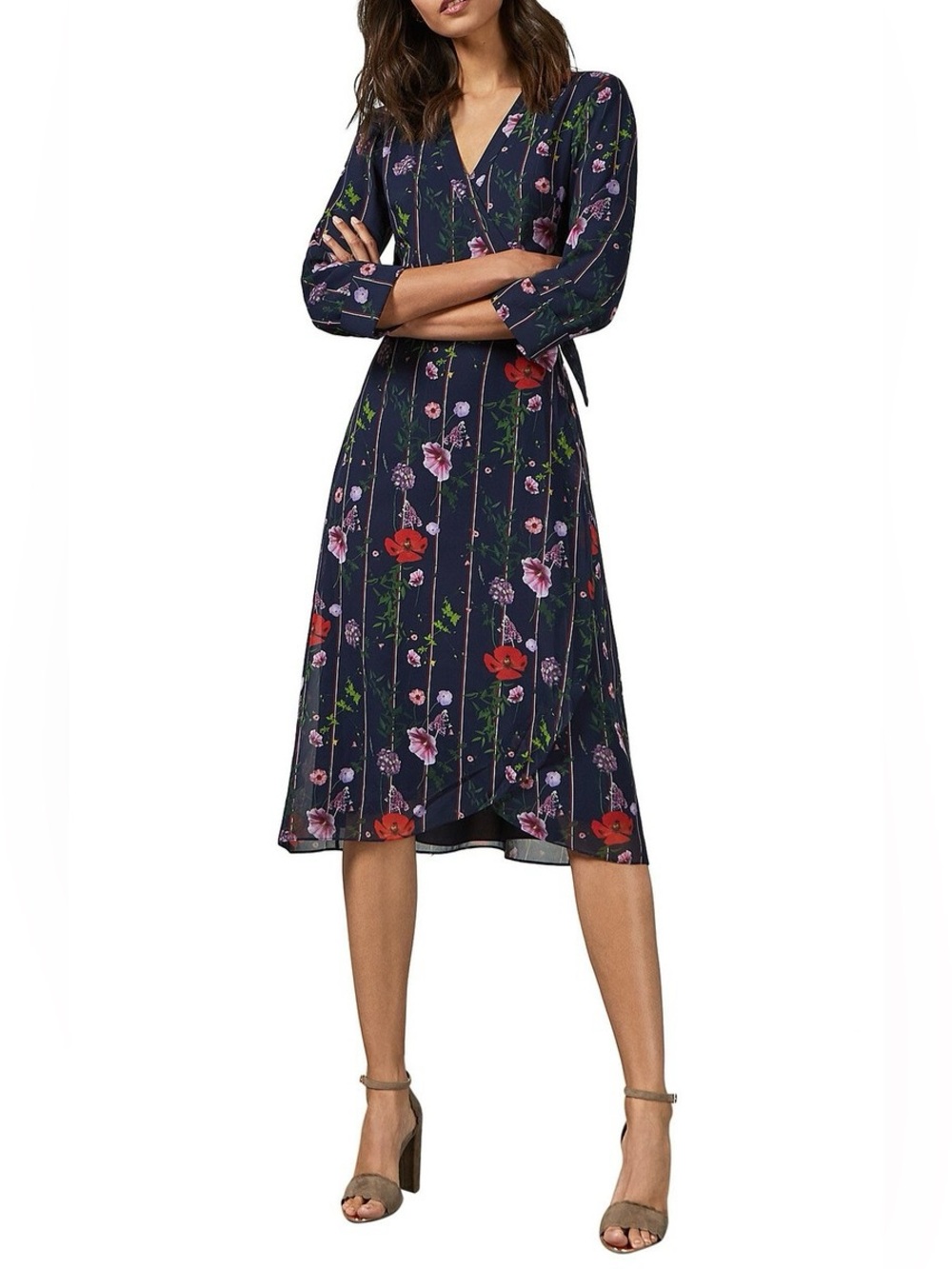 Ted Baker Navy Floral Wrap Midi Dress - Picture 10 of 10